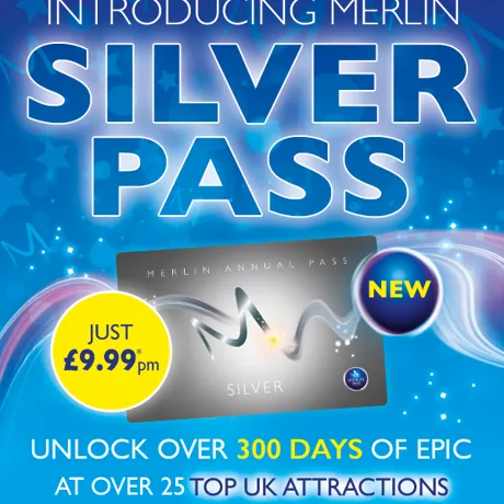 Introducing Merlin Silver Pass Just £9.99 per month plus one-off sign up fee of £39.99. Unlock over 300 days of epic at over 25 top UK attractions