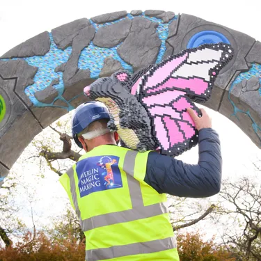 Adding finishing touches to Mouse-Butterfly LEGO Model in LEGO MYTHICA at the LEGOLAND Windsor Resort